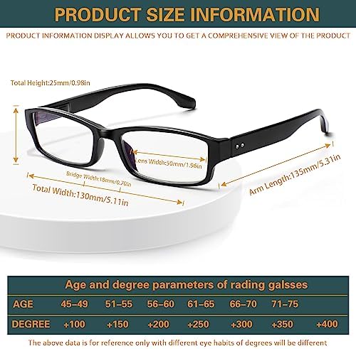NORPERWIS 6 Pack Reading Glasses for Women Men, Blue Light Readers, Anti Glare Computer Eyeglasses with Spring Hinge (BLACK, 1.75, multiplier_x)