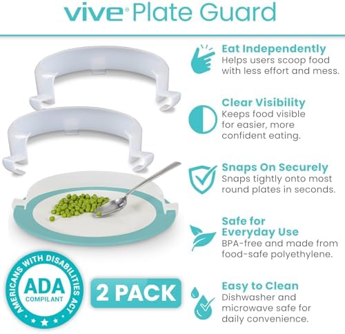 Vive Plate Guard (2 Pack) - Adaptive Equipment No Spill Guards for Eating - One Handed Assistance for Plates, Daily Living Aid for Elderly, Disabled & Parkinsons - Handicap Kitchen Accessories