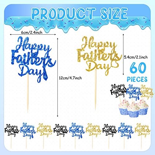 Spakon 60 Pcs Happy Fathers Day Glitter Cupcake Toppers Cupcake Picks Cake Decoration Party Supplies for Party Cupcake Decorations (Novelty Style)