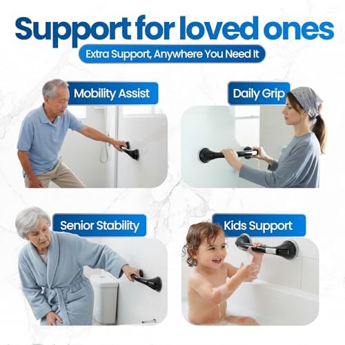 Safe-er-Grip Changing Lifestyles Suction Cup Shower Grab Bar 16 Inch Safety Assist Handle for Bathtub and Shower No Drill Portable Balance Support Non Slip Grip Black