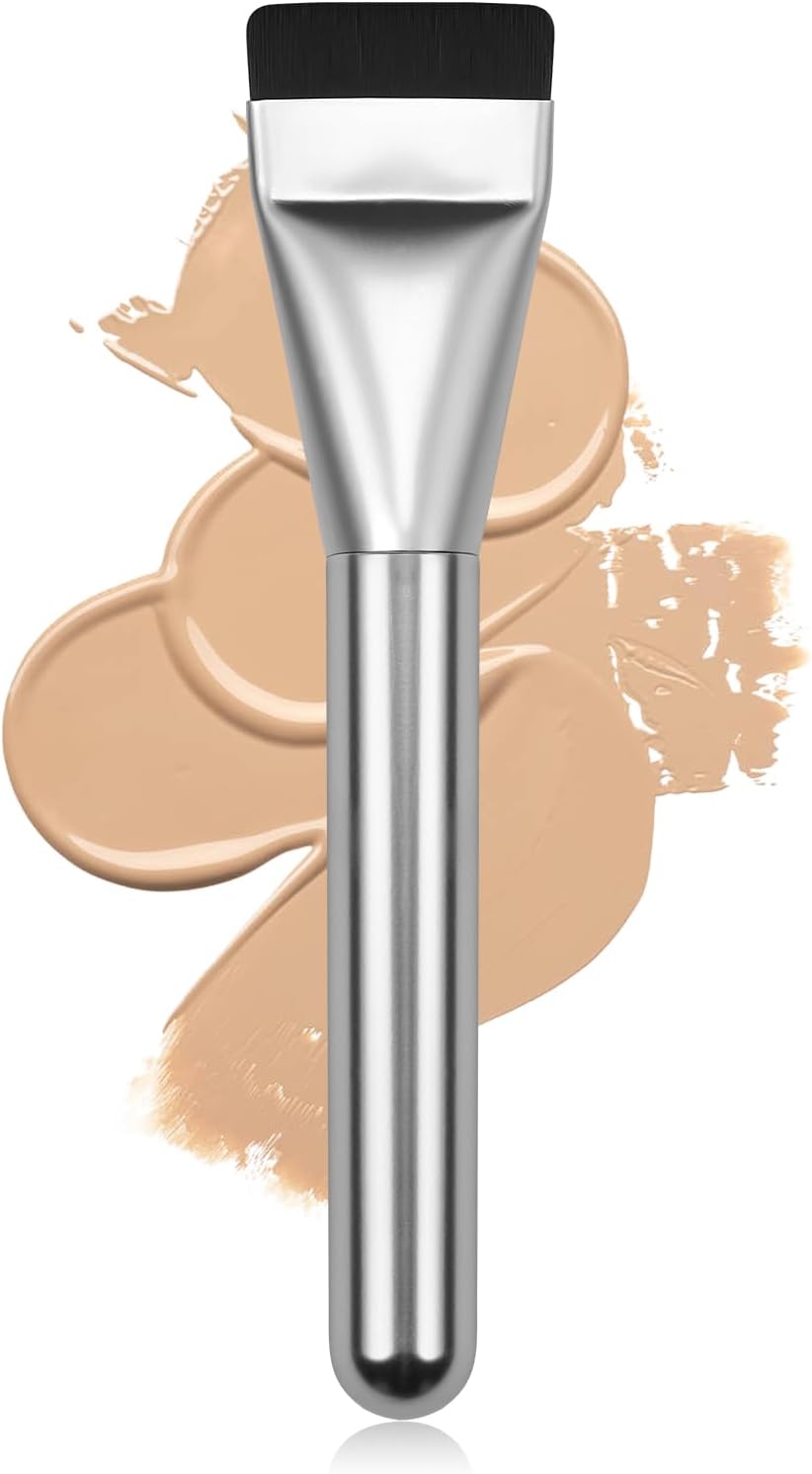 Flat Foundation Brush,Korean Makeup Brush Spatula Facial Brush for Liquid Foundation,Premium Face Makeup Brush for Blending Cream (Silver)