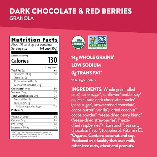 Love Crunch Organic Dark Chocolate & Red Berries Granola, 11.5 oz (Pack of 1), Vegan, Non-GMO, Fair Trade, by Nature's Path