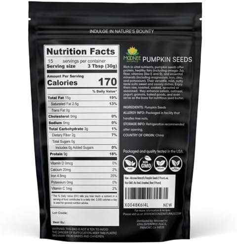Moonee Natural's Pumpkin Seeds (1 Pound), Gluten Free, Non GMO, No Shell, Unsalted, Raw (1 Pound)