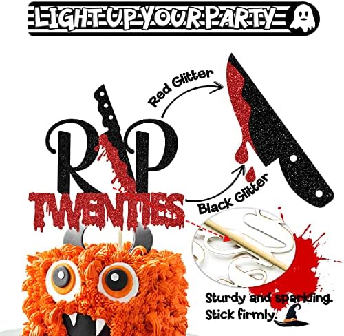 Black Glitter Rip Twenties Cake Topper, Funeral For My Youth/Have A Killer Birthday, Horror Movie Halloween Zombie Vampire Birthday Party Decorations for Women Men