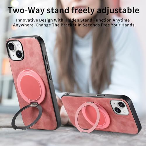 Case Compatible with Oppo A76 4G,Compatible with Oppo A76 4G CPH2375 Built-in Magnet [PC+TPU+PU] 3 in 1 Two-Way Kickstand Anti-Drop Cover Pink
