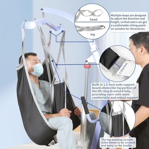 EZ Assistive Patient Lift Divided Leg Sling with Lower Back, Lift Sling for Transfer and Positioning and Lifting, 500lb Weight Capacity (Large-Black)