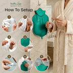 HealthAndYoga™ NaturoFlo Superior Enema Bag Kit with Silicone Tubing Hose and Fittings - 2 Quart Fountain Open top Kit for Fleet Enema and Anal Douche - Green