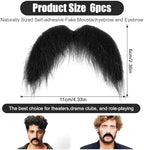 6 Pcs Black Fake Mustaches, Stick On Mustache, Realistic Fake Facial Hair, Novelty Handlebar Fakes Beard for Cosplay Costumes, Theme Party and Halloween