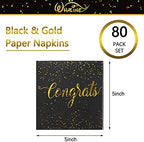 Whaline 80 Pack Congratulations Paper Napkins 5 x 5 Inch Gold Foil Congrats Cocktail Napkins Black Graduation Party Disposable Beverage Napkins for Engagement Graduation Baby Shower Celebration Party