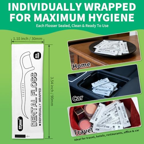 500 Count Dental Flossers Each Individually Wrapped, Floss Singles Bag, Travel Hotel Restaurant Office Car Dental Floss, Floss Picks Oral Care Teeth Clean Flat Wire