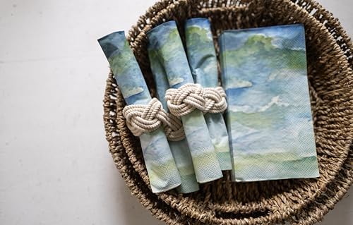Boston International Paper Napkins Disposable 3-Ply Party Pack | Watercolor Art, 8.5" x 4.5" Hand Towels Dinner Buffet Napkin 16-Count, Ocean