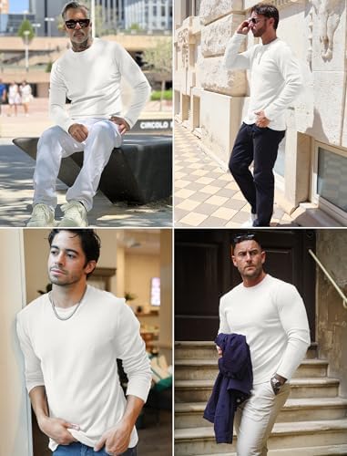 COOFANDY Mens Long Sleeve Shirts Thermal T-Shirt Slim Fit Crewneck Sweater Knitted Pullover Shirt