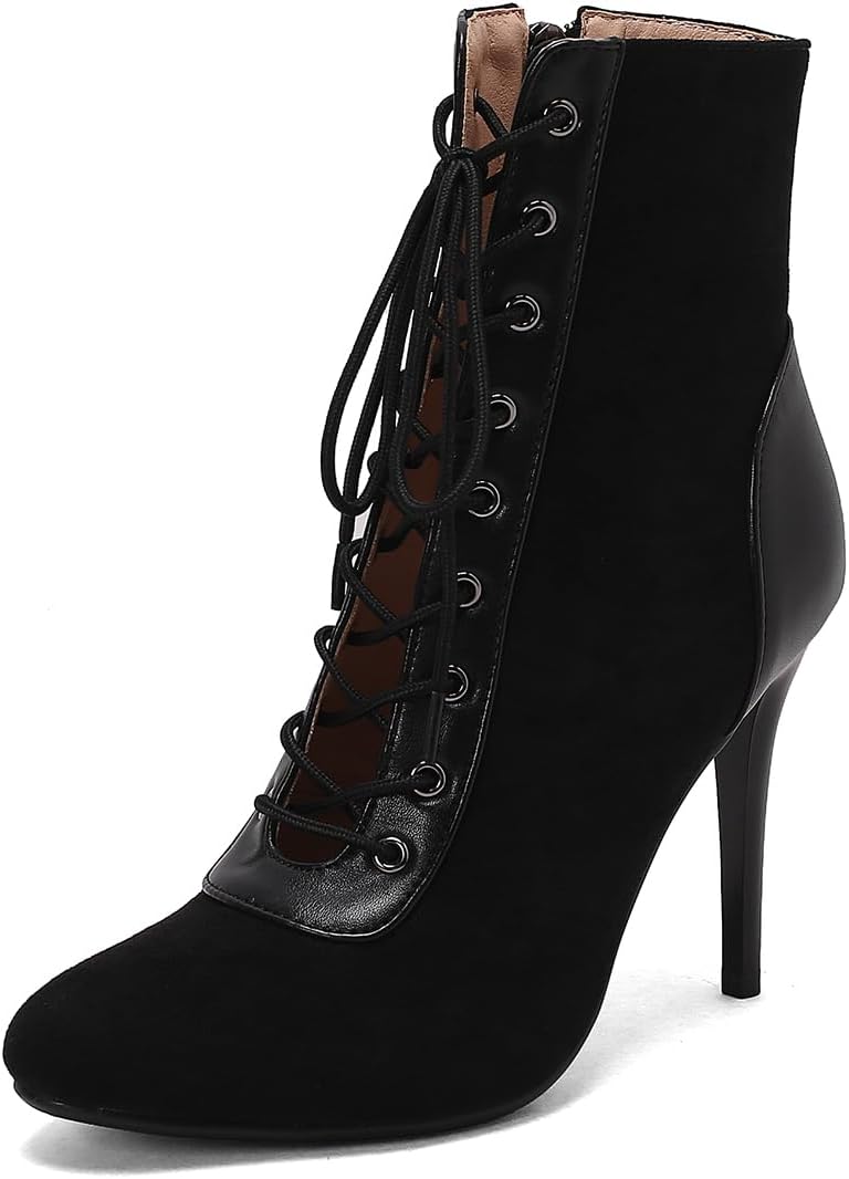 Women's Stiletto Ankle Boots Pointed Toe Lace Up High Heel Short Booties Evening Wedding Party Jeans Dress Heeded Dance Shoes