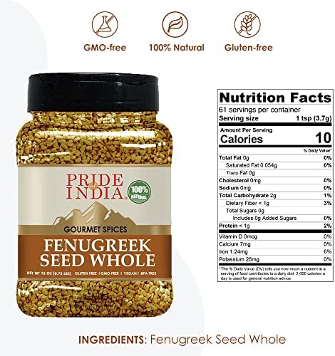 Pride of India – Fenugreek Seed Whole – Whole & Gourmet Indian Spice – Ideal Seasoning for Cooking – Free of Preservatives – Easy to Use – 12 oz. Medium Dual Sifter Jar