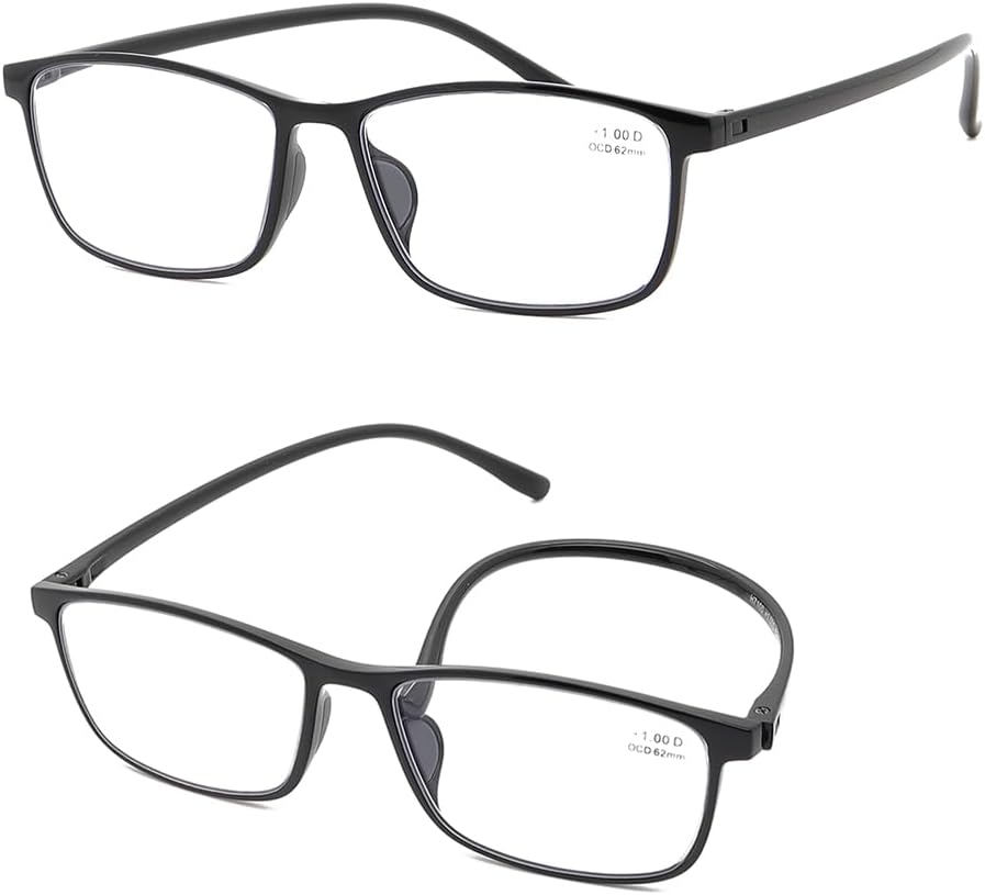 Blue Light Blocking Computer Reading Glasses 2 Pack | Lightweight Reader for Women Men, Flexible Anti-Slip, Clear Lens