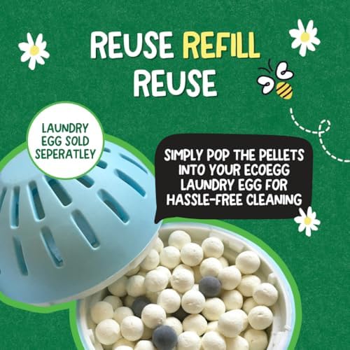 Ecoegg Laundry Egg Refill Pellets | Refillable Laundry Detergent | Fresh Linen | 50 Loads | Gentle Formula with No Enzymes, Bleaches or Phosphates