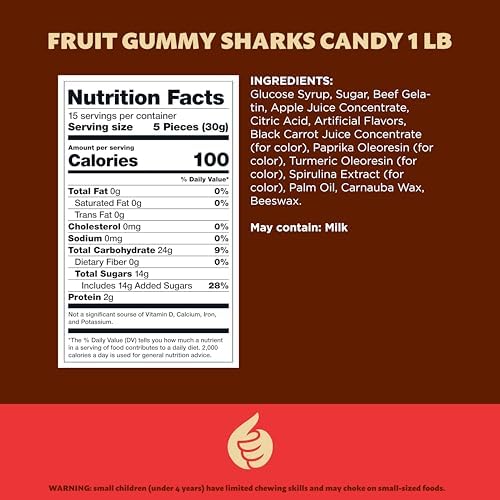 Gummy Sharks | 1-Pound Bag | Dye Free Сandy | Assorted Fruit Gummy Candy | Shark Gummies for Goodie Bags, Gifting & Snacking | Strawberry, Lemon, Orange, Apple, Blue Raspberry