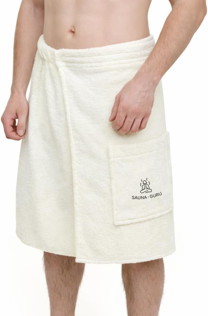 100% Cotton Sauna Kilt Towel Wrap for Men – Soft Sauna Towel for Inside Sauna, Adjustable Waist Wrap Bath Robe, Essential Sauna Accessories for Home Spa, Shower & Dry Sauna, Luxury Gift for Him, Cream