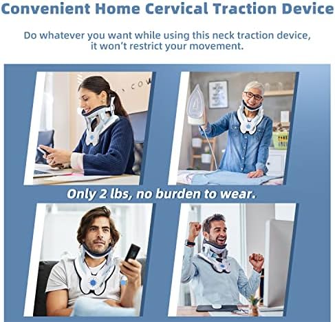 Neck Traction Device for Pain Relief, Cervical Traction Device with Electric Air Pump, Adjustable Neck Stretcher for Home Use, Lightweight & Portable Neck Support for Men and Women (Blue)