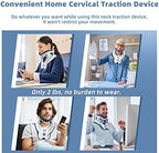 Neck Traction Device for Pain Relief, Cervical Traction Device with Electric Air Pump, Adjustable Neck Stretcher for Home Use, Lightweight & Portable Neck Support for Men and Women (Blue)