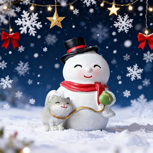 Christmas Statue Decorative Xmas Cute Snowman Figurine Holiday Present Atificial Stone Cartoon Snowman Figurine Christmas Desktop Ornaments for Home Desk Dining Table Bookshelf Display Decorations