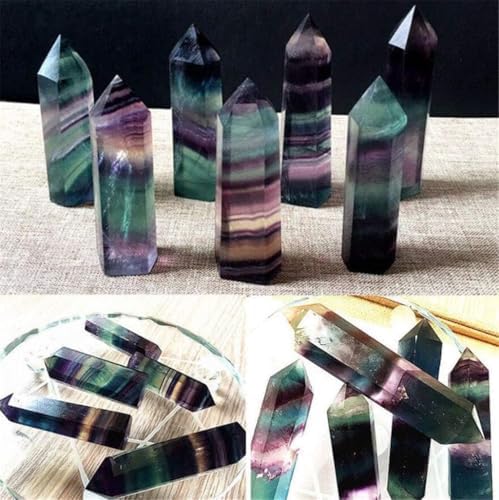 Natural Fluorite Quartz Crystal Stone Healing Amethyst Hexagonal Wand Point Stone Energy Generator Blanacing Chakra for Yoga Meditaion Home Ornaments Decor, Healing Crystals Alternative 1.57-1.97in