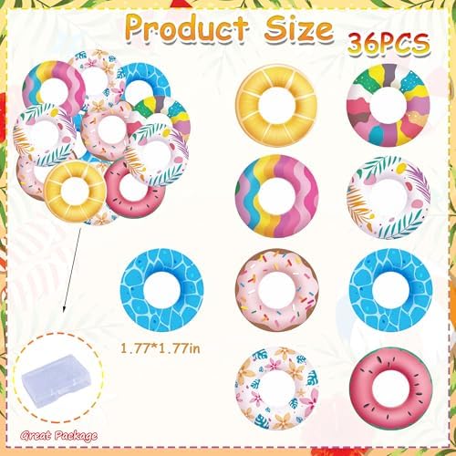 36pcs Edible Summer Swimming Ring Cupcake Toppers Wafer Paper Funny Pool Ring Cake Decorations Edible Swimming Pool Cupcake Picks for Hawaii Summer Beach Theme Party Decor
