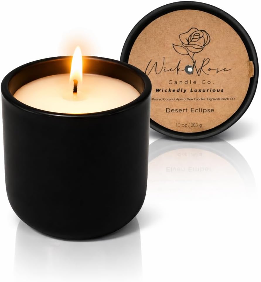Desert Eclipse Scented Candle | Cardamom, Orange Peel, Sea Salt & Amber | 10 oz Hand-Poured Coconut Apricot Wax | 45+ Hour Clean Burn | Modern Luxury Home Fragrance