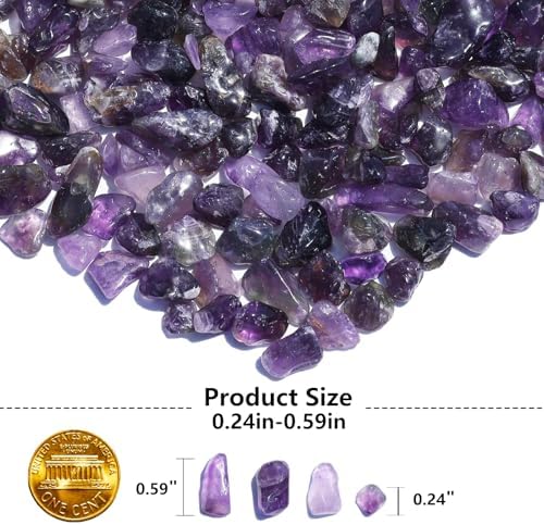 QYGL Polished Gem Stones Rocks – 0.9LB Natural Amethyst Crystal Chips Bulk, Tumbled Gemstones for Healing, Fish Tank Gravel, Vase Filler, DIY Crafts, Plant Pots & Home Decor
