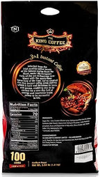 TNI King Coffee 3 in 1 Instant Vietnamese Coffee, 100 Single Serve Packets - Individual Pocket Size Sachet Sticks - Blended with Coffee, Cream Powder and Sugar - Bulk Size Pack