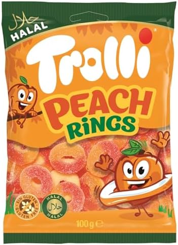 Trolli Peach Rings I Peach flavored Gummy Candy Rings I 100g 3.5 ounce
