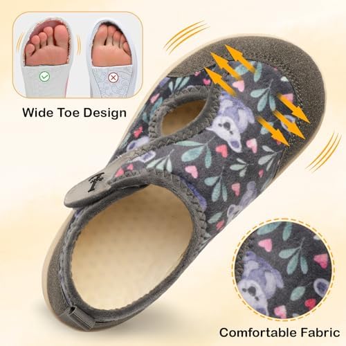 L-RUN Womens Slippers Wide Toe Box Barefoot Diabetic Shoes Women Ladies Winter House Shoes for Indoor and Outdoor