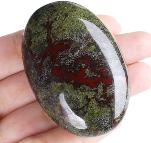 MAIBAOTA 2.4" Large Bloodstone Crystals Stone Polished Palm Stone Healing Crystals 0.7" Thick Natural Reiki Gemstone Worry Stone Energy Balancing Anxiety Stress Relief Meditation 1 Pc