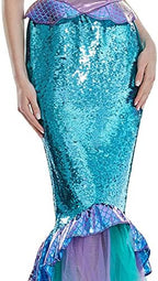 ReneeCho The Mermaid Costume for Women Halloween Sea-maid Tail Dress Adult Blue Sequins Skirts