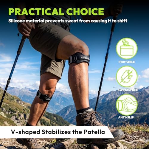 Patellar Tendon Support Strap, Silicone Knee Brace for men women, Adjustable Patella Band Support for Hiking, Running, Jumpers Knee, Osgood Schlatter, 2 PCS