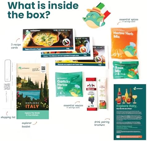 eat2explore Global Cooking Kit - Authentic Recipes, Essential Spices, Cultural Fun & Expert Drink Pairings -Perfect for Date Night and Dinner Parties (ITALY edition)