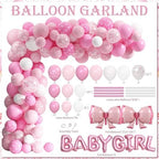 143PCS Pink Baby Shower Decorations for Girl, Welcome Baby Girl Party Decorations, Coquette Pink Bow Theme Backdrop Balloon Baby Boxes Banner for Girl Birthday Baby Shower Decor