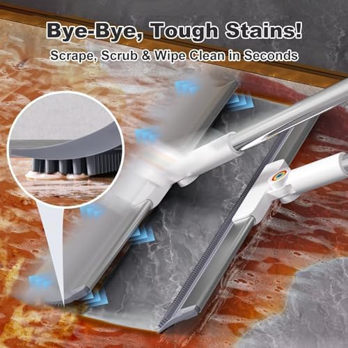 Squeegee Broom for Floor, 18" Heavy Duty Floor Squeegee with Rubber Scrubbing Teeth, 2-in-1 Magic Silicone Broom for Pet Hair, Dust, Water, Tile and Carpet, 61" Long Handle