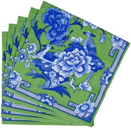Caspari Green And Blue Plate Dinner Napkins - 20 Per Package - 4 Packages