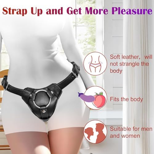 Strap On Dildo Harness Adult Sex Toys for Women Men Pegging Dildo, Adjustable Waist and Thigh Soft Nylon Vegan Leather Belt with 2 Size Metal O-Rings for Lesbian Gay Couple Vaginal Anal Play (Black)