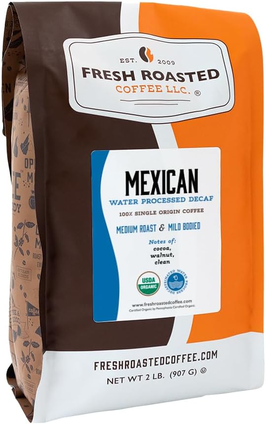 Fresh Roasted Coffee, Organic Mexican Water-Processed Decaf | USDA Organic, 100% Single Origin, Kosher | Medium Roast 2 lb (32 oz) Whole Bean