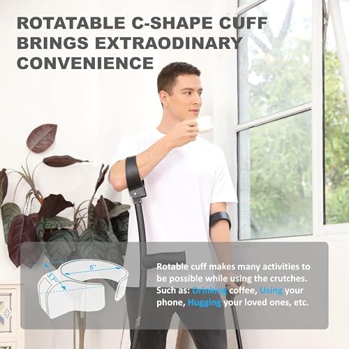 Ergonomic Forearm Crutches, Foldable and Height Adjustable Elbow Crutches with Magnetic Handles for Wall Support, Anti-Slip Base, Walking Aid for Adults