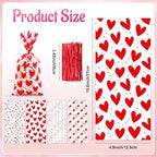 Valentines Cellophane Bags, Valentines Gift Bag, Valentine Treat Bags, Plastic Clear Red Valentine's Candy Cookie Goodie Snack Bag with Twist Ties for Valentines Day Wedding Party Favor Supplies,50 Pcs