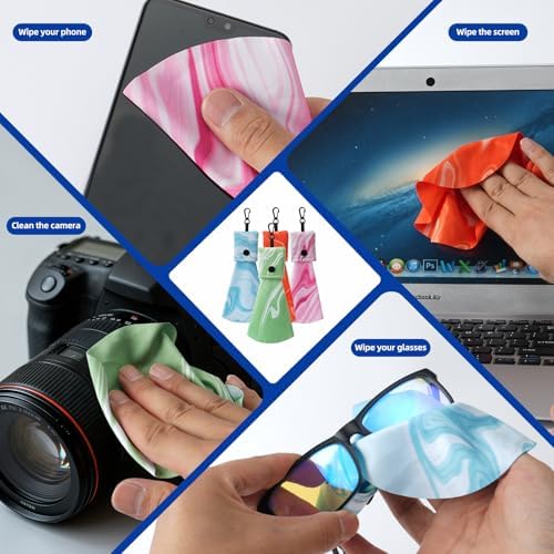 Microfiber Glasses Cleaning Cloths with Keychain, Portable Lens Wipes for Eyeglasses, Sunglasses, Camera Lenses, Electronics & Jewelry - 4 Pack
