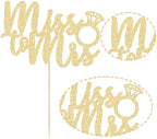 1Pc Miss to Mrs Cake Topper Gold Glitter Wedding Bridal Shower with Ring Cake Decorations for Bridal Shower Wedding Engagement Bachelorette Party Supplies