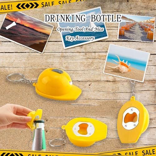 60 Pcs Construction Helmet Keychains Mini Hard Hat Flashlight Key Chain Safety Hat Keychain Bottle Opener for Construction Party Favors Goodie Bags Fillers