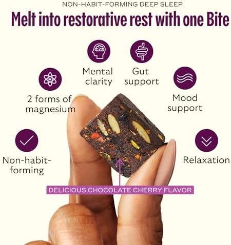 GEM Sleep Aid, Nighttime Bite, Melatonin Free, L-Theanine, Magnesium, Valerian Root Extract | Vegan and Gluten Free | Earthy Chocolate Cherry (28 Pack)
