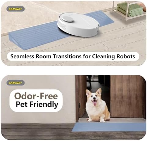 Threshold Ramp for Doorways 2" Rise- Odorless Indoor Entry Ramp- Non-Slip& Cuttable Handicap Ramp for Wheelchairs, Robot Vacuum Cleaners, Scooters, Strollers- Fog Blue- 2″Rise (31.5″×8.7″)