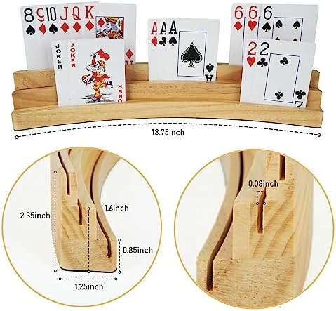 LotFancy Playing Card Holders for Kids Adults Seniors, Set of 2, 3 Tiers, Hands Free Curved Wooden Card Holder for Family Card Game Night, Canasta, Bridge, Poker Parties