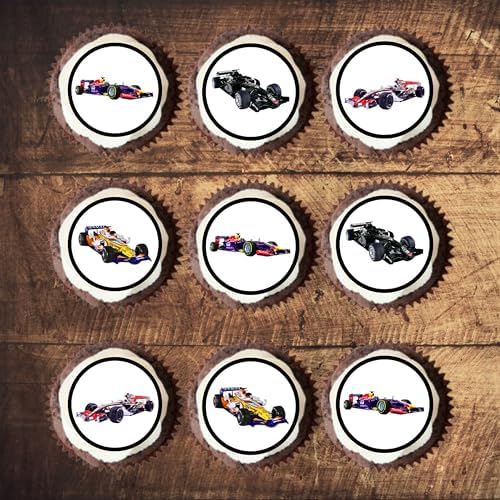 F1 Edible Cupcake Toppers, Formula One Car Cake Decorations, Racing Car Cup Cake Toppers, Racecar Birthday Decorations, Race Track Birthday Decor, 48 x 3cm / 1.18 inch Mini Discs UNCUT